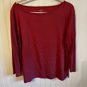 LOFT Women's Pink Boat Neck Long Sleeve Top